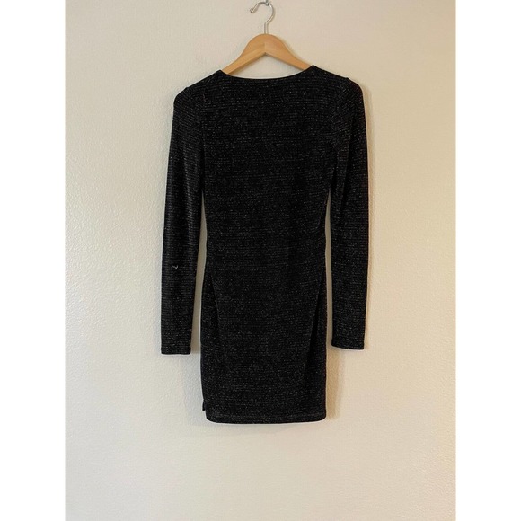 Forever 21 Sz. S Black Self-Design Shimmery Bodycon Dress V-Neck Long Sleeve NWT - Picture 7 of 12